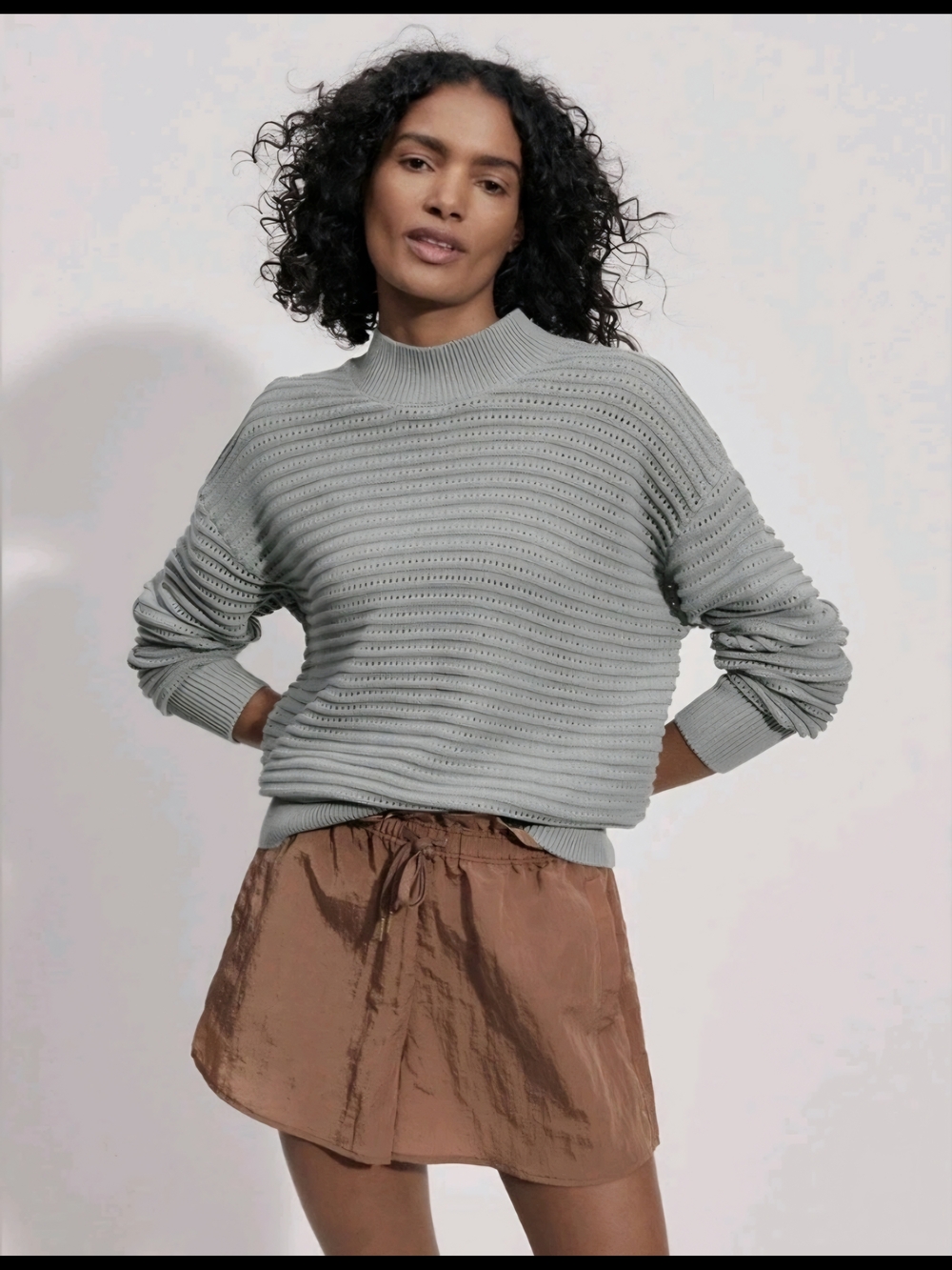 Varley Women’s Franco Knit Crew Open Knit Sweater 100% Cotton Sage Green Size XS